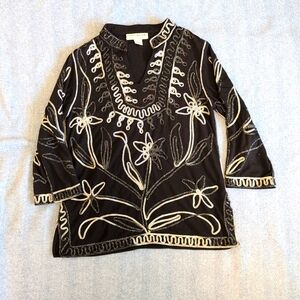 Notations Black Glitter Velour Long Sleeve Layered Top Size SP Vintage Y2K 90s